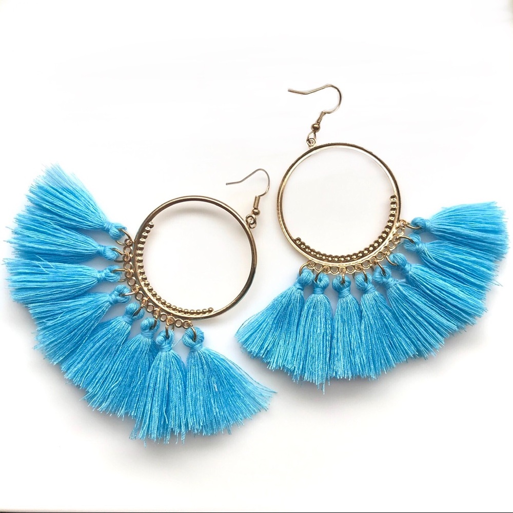 “Arriba!” Boho Festival Tassel Fringe Hoop Fun/Cute Summer Beach Party Earrings - Picture 14 of 16
